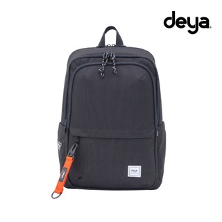 deya Eco Loop 14吋防潑水機能後背包筆電包 ︱黑色 內裡藍迷彩 小款 附橘色飄帶 環保回收材質