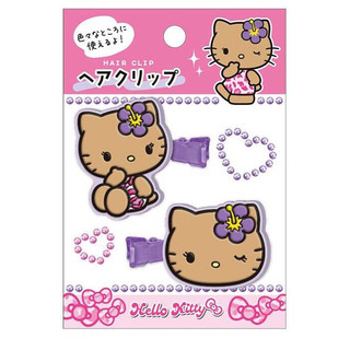Sanrio Hello Kitty 三麗鷗Hello Kitty焦糖日光浴 紫色扶桑花髮夾