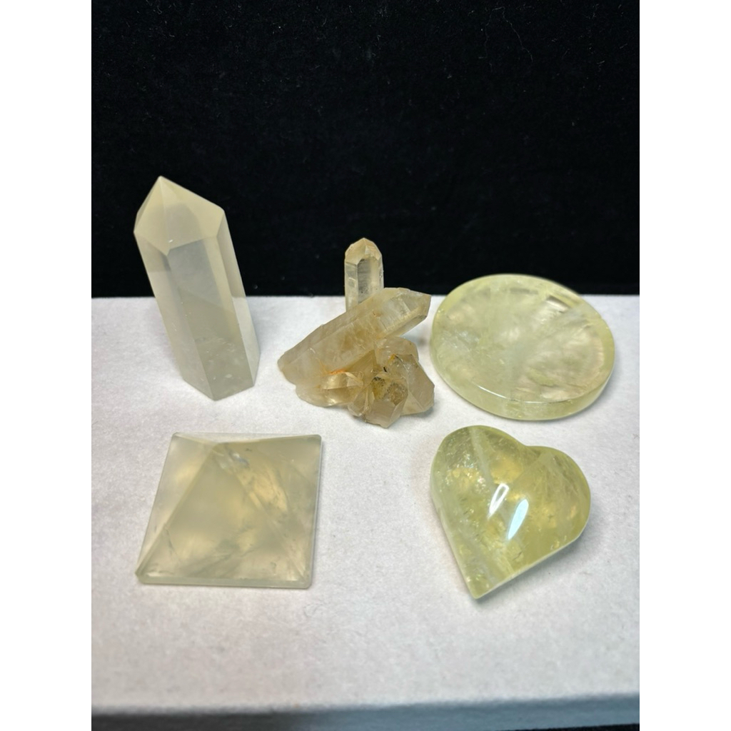 天然黃水晶 檸檬黃 水晶柱 金字塔 圓盤 愛心晶簇 原礦 水晶玉石 擺件 <No1~10>