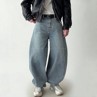 正韓時髦復古水洗刷色錐形牛仔休閒寬褲 3色 YUPPIE 預購商品 0825