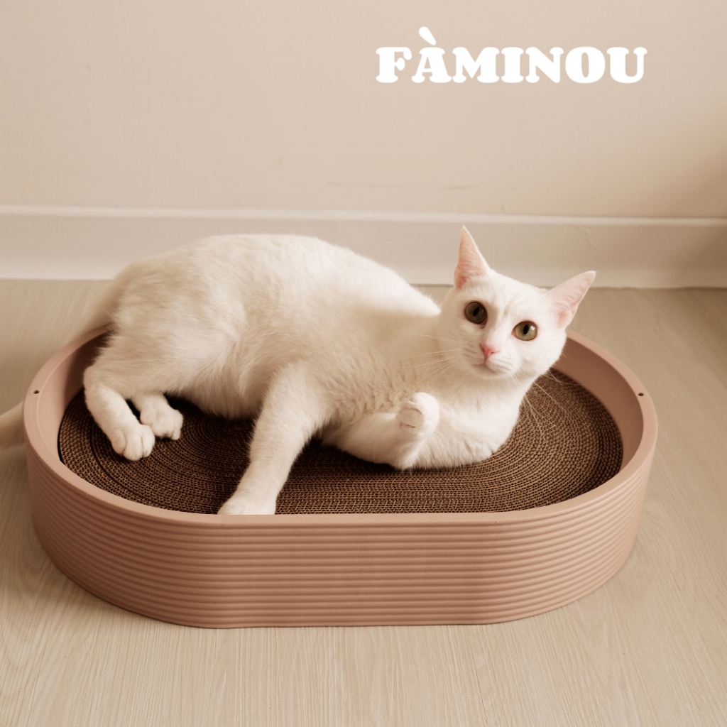 FÀMINOU．Caleo摩卡裸杏橢圓貓抓板 貓抓窩 貓抓板 貓抓床 貓抓墊 防掉屑