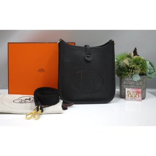 ☆優買二手精品名牌店☆ HERMES TC MINI EVELYNE 黑色荔枝皮 金釦 洞洞包 肩背包 斜背包 2用包