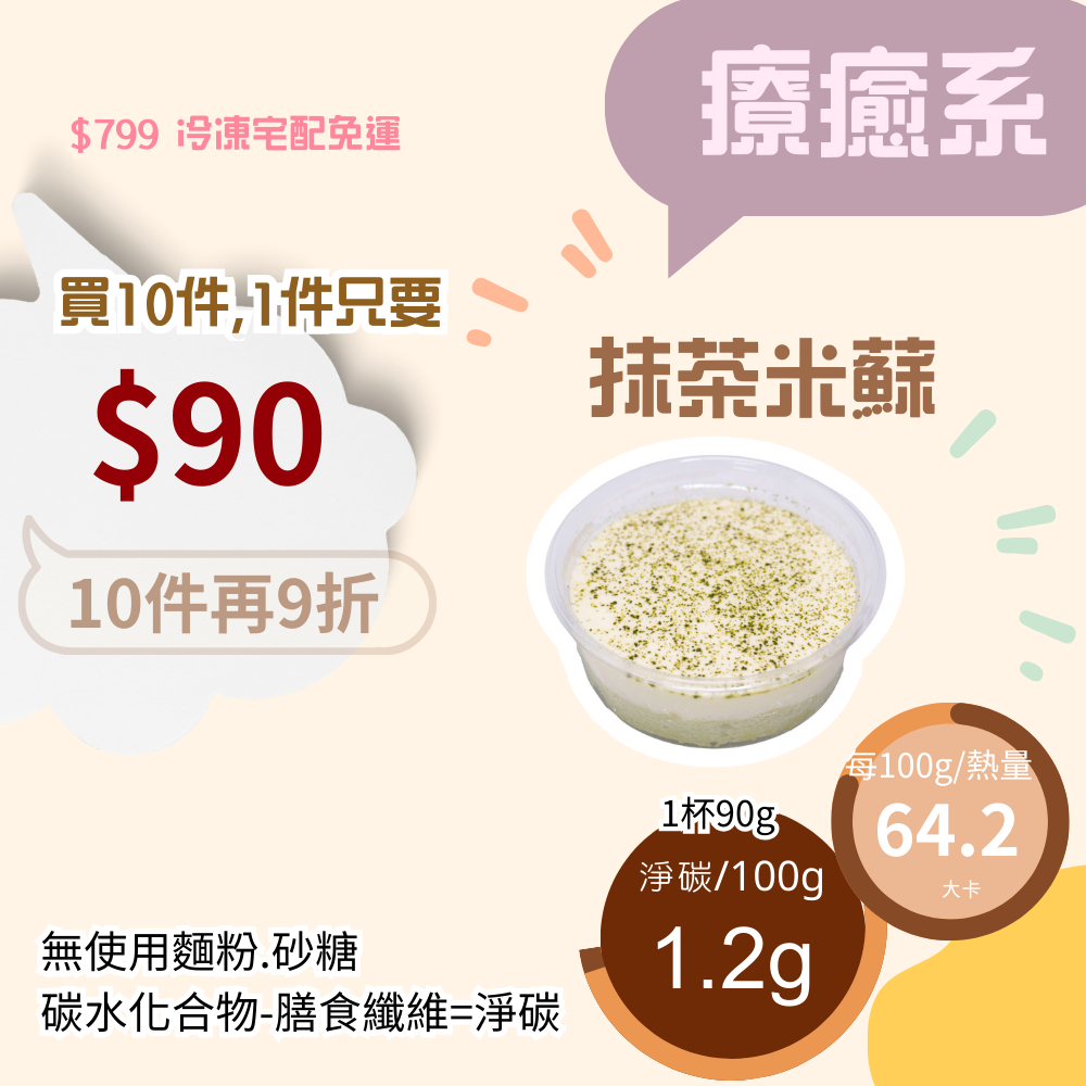 米林香 無麵粉無糖抹茶米蘇 母親節蛋糕 一盒58大卡|淨碳1.1g 無澱粉冰淇淋 蛋糕甜點
