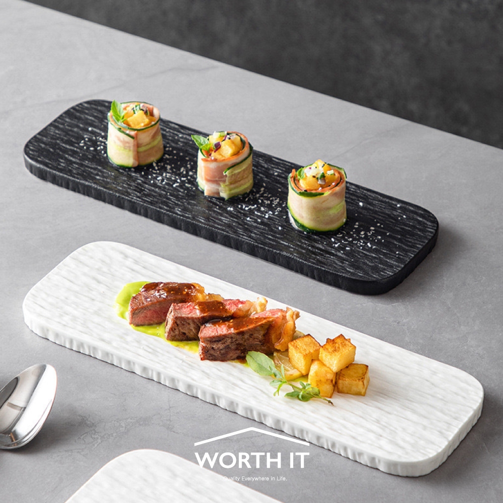 渥思【現貨】法式石紋陶瓷平盤 壽司盤 岩盤 陶瓷盤 長方盤 主餐盤 甜點盤 燒烤盤 展示盤 蛋糕盤