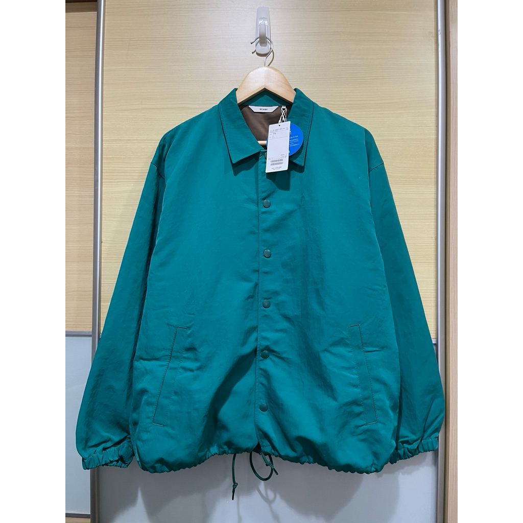 (全新) BEAMS / 男裝 洗皺 加工 教練外套 S號 寬鬆 日系 飽和 TEAL GREEN 春夏