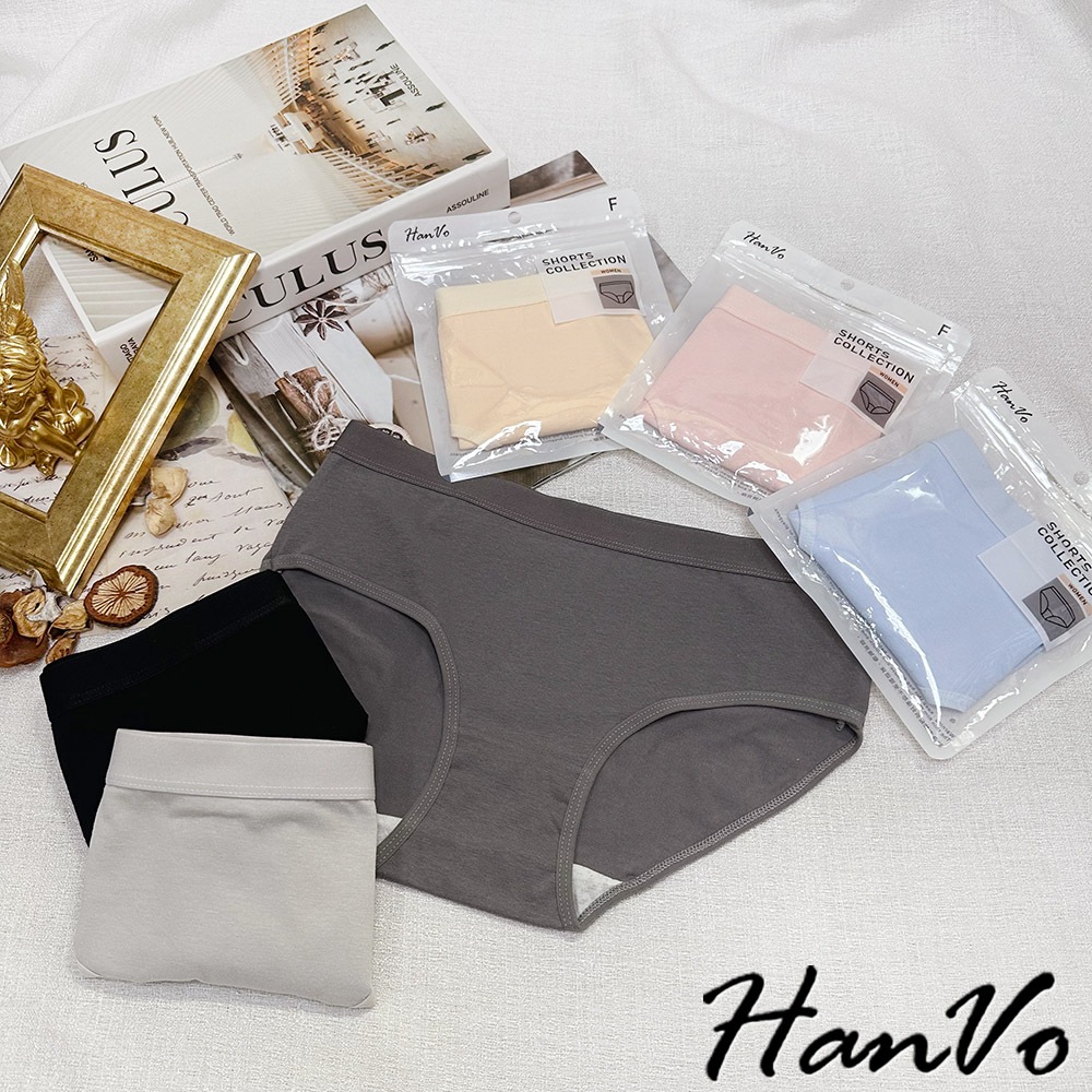 【HanVo】天天出貨 寬腰帶素色純棉中腰內褲 透氣吸濕排汗 獨立包裝 透氣內褲  女生內褲 內褲 A11-5257