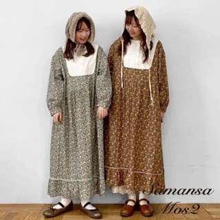 Samansa Mos2 胸前素面拼接碎花圖案半排釦連身洋裝(0F001179610)