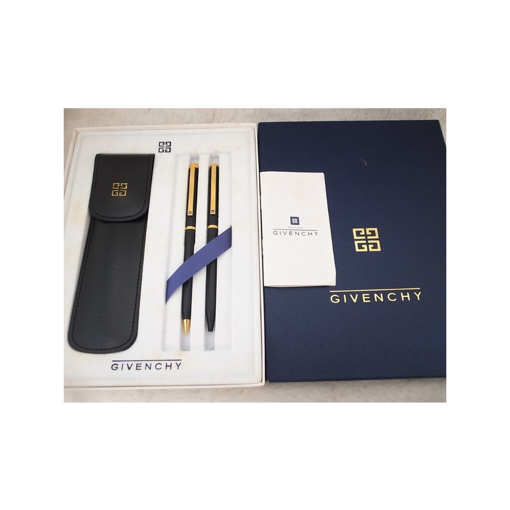 w112-041法國紀梵希 八角形消光黑原子筆與自動鉛筆0.5mm對筆(9.5成新、原廠盒裝)