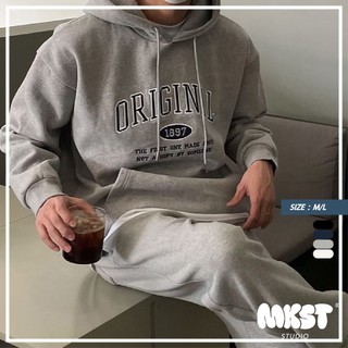 【MKST.STUDIO】韓國 電繡 ORIGINAL刷毛帽TEE 刺繡 長袖 帽TEE 刷毛上衣 情侶衣 韓國男裝