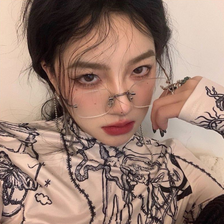 無邊框Jennie同款平光鏡防藍光平光眼镜 男女同款 商務平光眼镜 74489