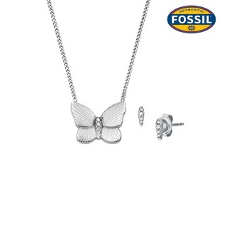 【FOSSIL 官方旗艦館】Sutton 銀翼流光項鍊耳環禮盒組-銀色 JF04935SET