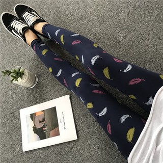 現貨 ⓔureka G-05-02 內搭褲 羽毛 圖案印花 Leggings 九分MODAL棉
