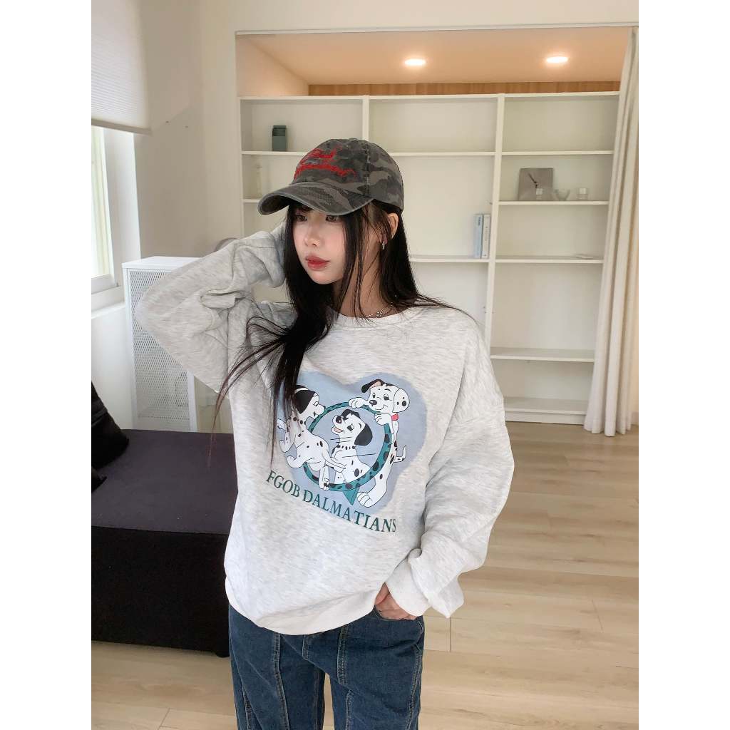 Velpro 現貨｜101忠狗印花圓領大學T Oversize 加絨保暖衛衣 寬鬆 長袖上衣