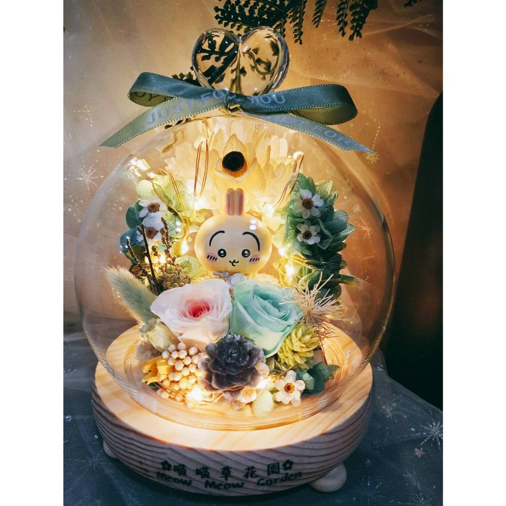 🌼🌸喵喵草花園🌻🌺🌸吉伊卡哇-烏薩奇♥️永生花玻璃花盅｜節日禮物｜小夜燈 永生花 不凋花
