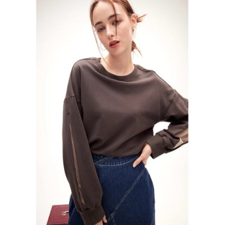 全新 現貨 SISJEANS 百貨專櫃品牌 燕麥色拼白色盒褶落肩長袖TEE 上衣 棉TEE 現貨快速出貨🚚113 131