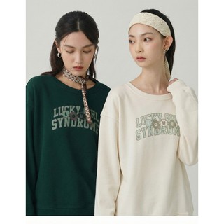 【ERSS】女裝 長袖 花朵 刺繡 落肩 圓領 大學T 米白 深綠【K60397】