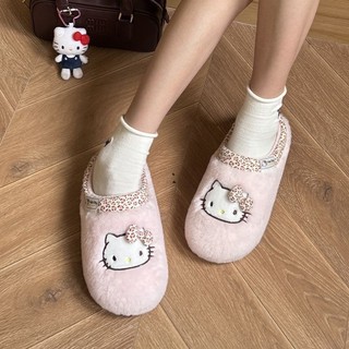 韓系Hellokitty正版棉拖鞋 凱蒂貓勃肯鞋女 秋冬季防滑保暖靜音室內棉拖鞋 KT貓毛絨拖鞋女