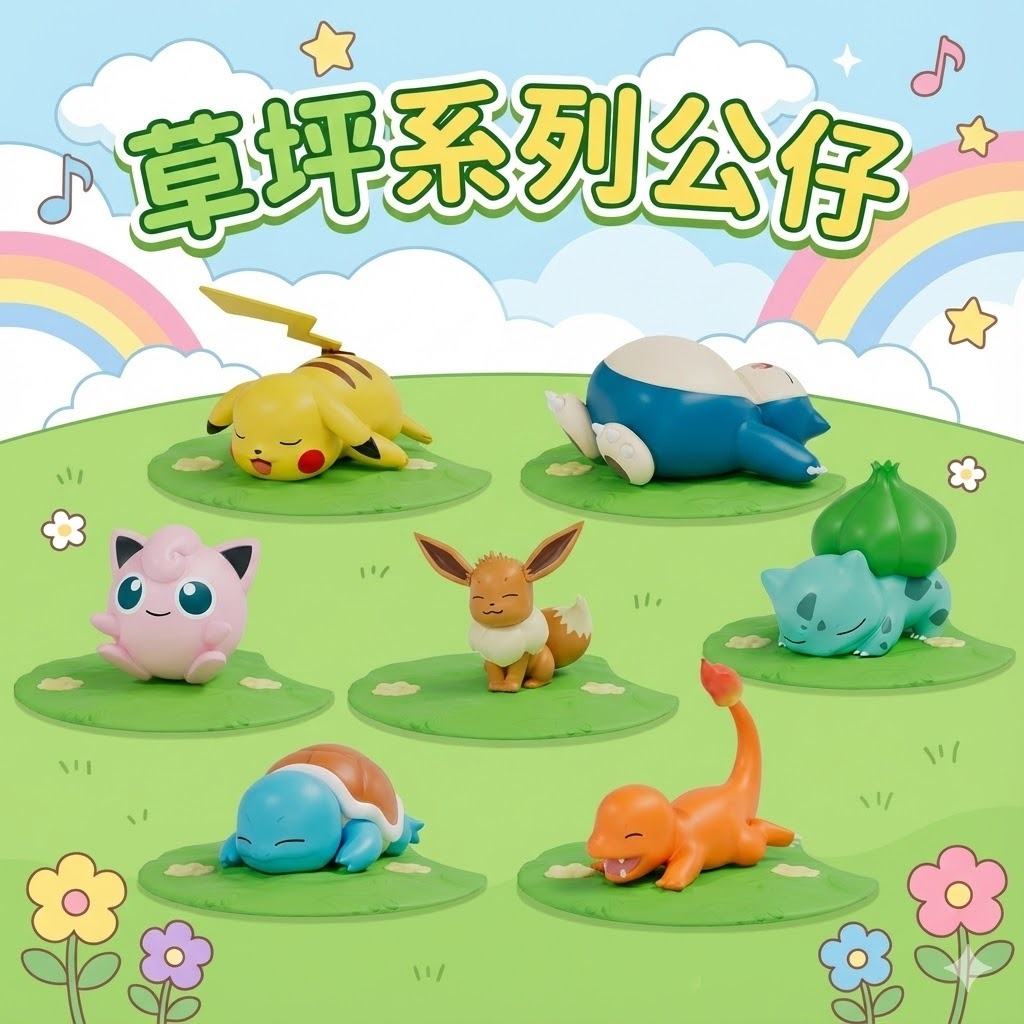 24H出貨正版）寶可夢 公仔 盲盒 草坪系列 擺件 皮卡丘 妙蛙種子 可達鴨 小火龍 傑尼龜 胖丁 蛋糕 擺件