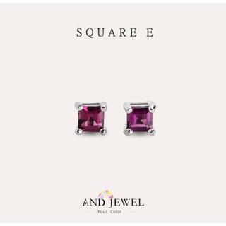 [安珠] 玫瑰石榴石 紫色 方形 3.5mm 耳環 經典系列 Square E 寶石銀飾 AND JEWEL