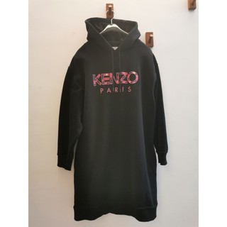 KENZO 品牌印花字母黑色連帽連身裙 長版帽T