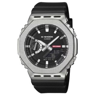【CASIO 卡西歐】G-SHOCK 現代工業風 金屬紋理錶圈 黑 GM-2100M-1A 44.4mm
