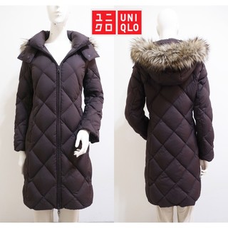 ☆一身衣飾☆ 日本品牌【UNIQLO】深咖啡色 80%優質羽絨 厚款 連帽羽絨大衣外套~直購價1499~新年快樂🎊室