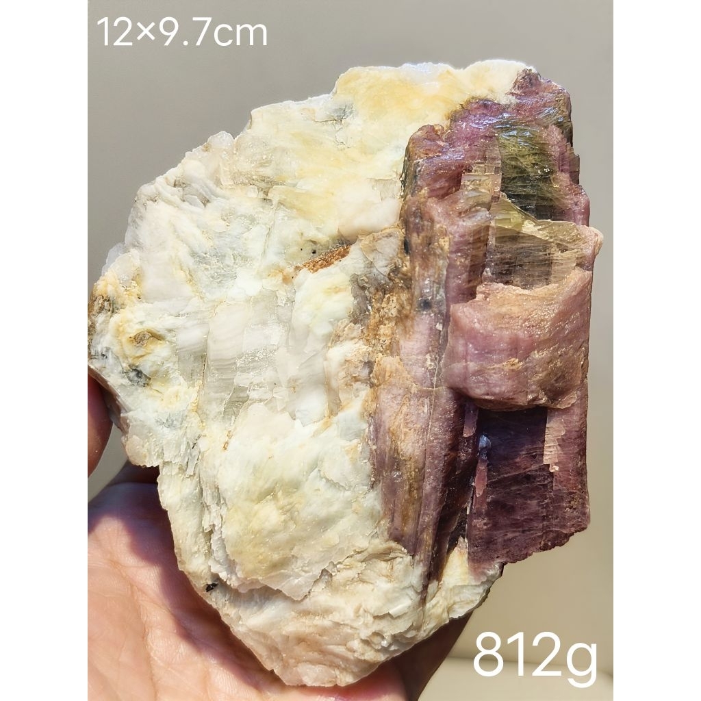 收藏級｜西瓜碧璽共生黃水晶原礦 812g｜稀有雙主石 × 招財療癒
