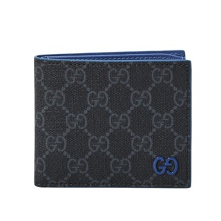 【GUCCI 古馳】GG Bi-Fold Supreme 卡夾 皮夾 短夾 藍色內裡 黑色 藍色 768243