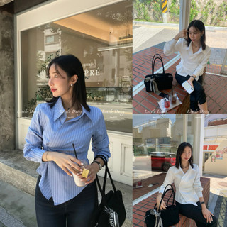 Daisy 韓國🇰🇷歐膩姐姐小心機 腰線超美！側釦修身條紋襯衫