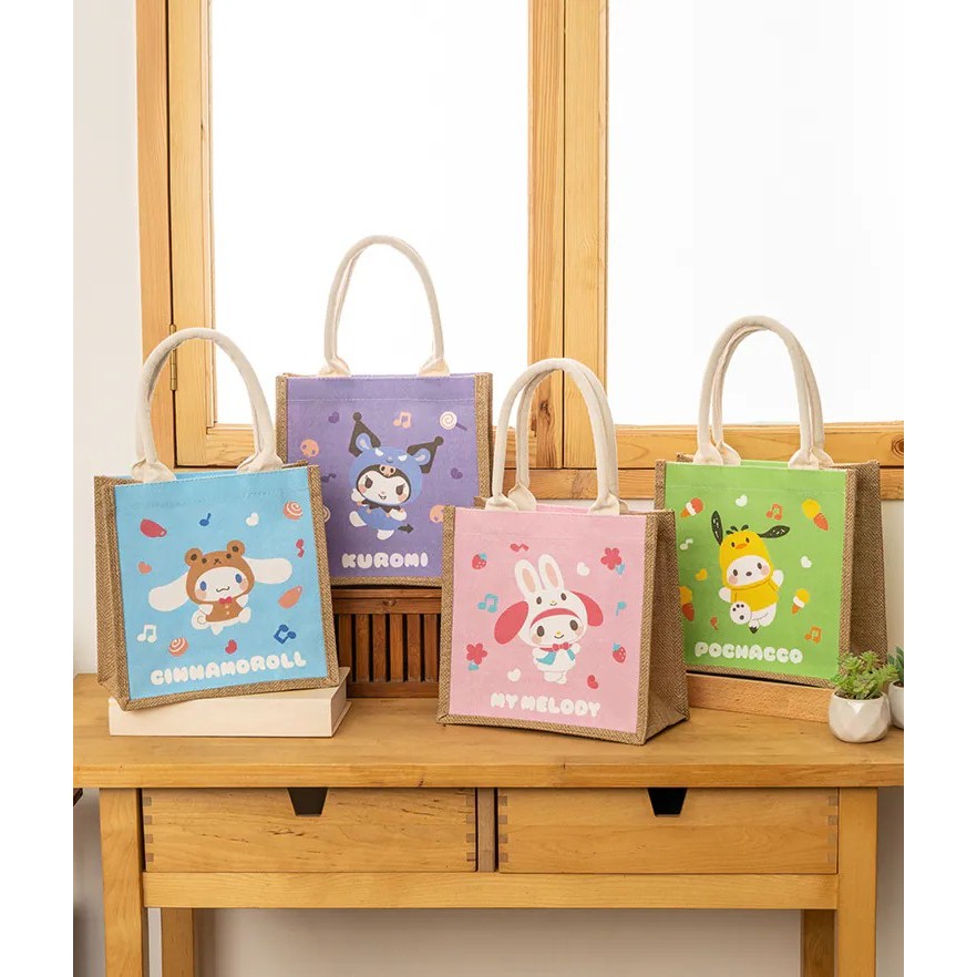三麗鷗 變裝系列 雙面棉麻手提袋 手提袋 購物袋 麻布袋 布丁狗 大耳狗 人魚漢頓 Kitty 帕恰狗 酷洛米 美樂蒂