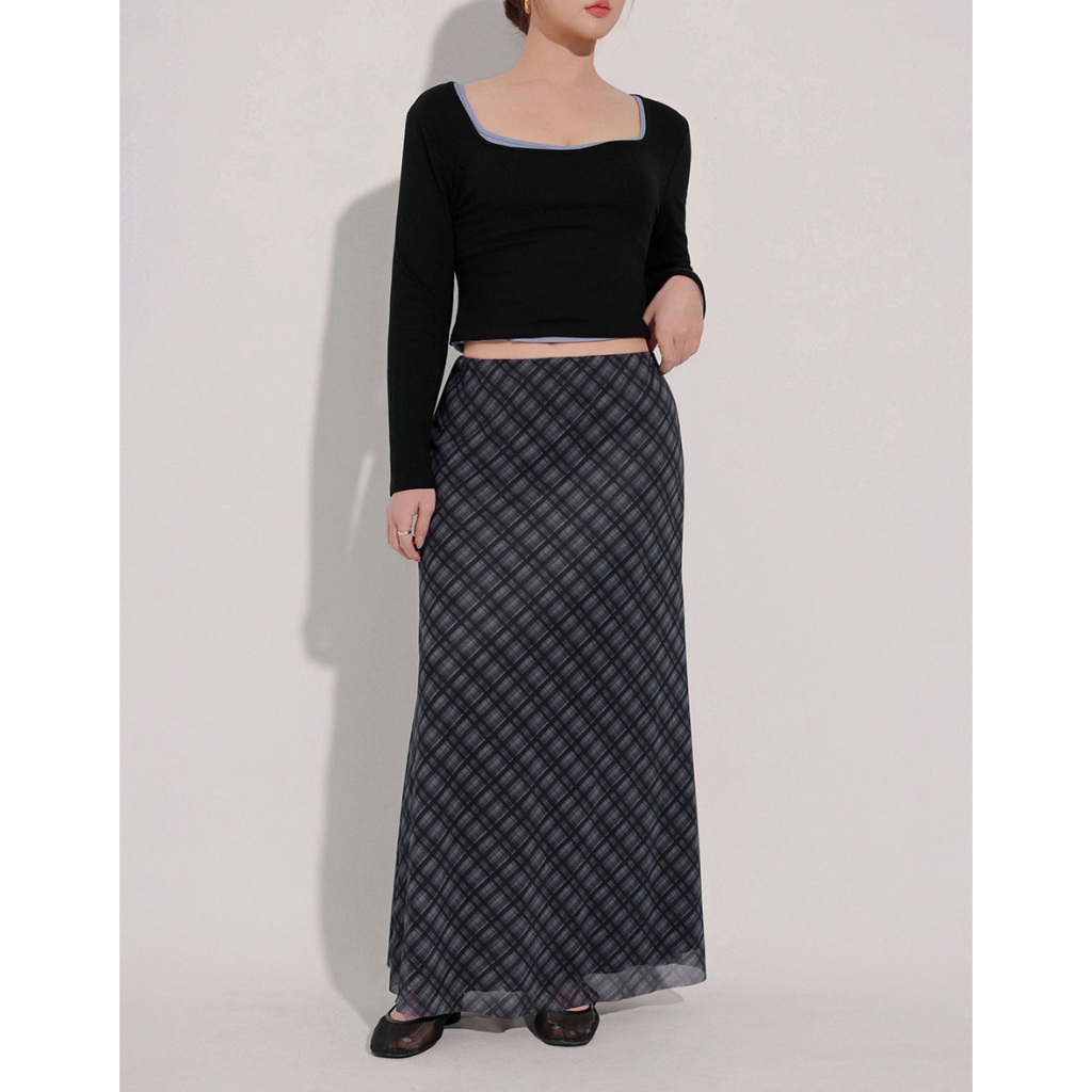 AIR SPACE PLUS 復古格紋魚尾長裙(黑/咖啡) 女裝 現貨 大尺碼 中大尺碼