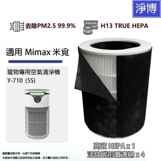 適用Mimax 米覓Y-710 (5S)寵物專用空氣清淨機高效HEPA濾網濾芯+前置活性碳濾棉