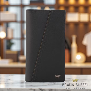 【寧寧精品】台中35年皮件店 德國小金牛BRAUN BUFFEL 小型男長夾 短版男長夾-黑色 BF373-631-BK