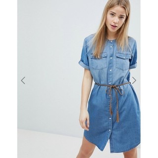 進口JDY 丹寧 denim 綁帶襯衫式薄洋裝