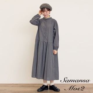 Samansa Mos2 精緻菱格紋點點刺繡小翻領連身洋裝(0F001254510)