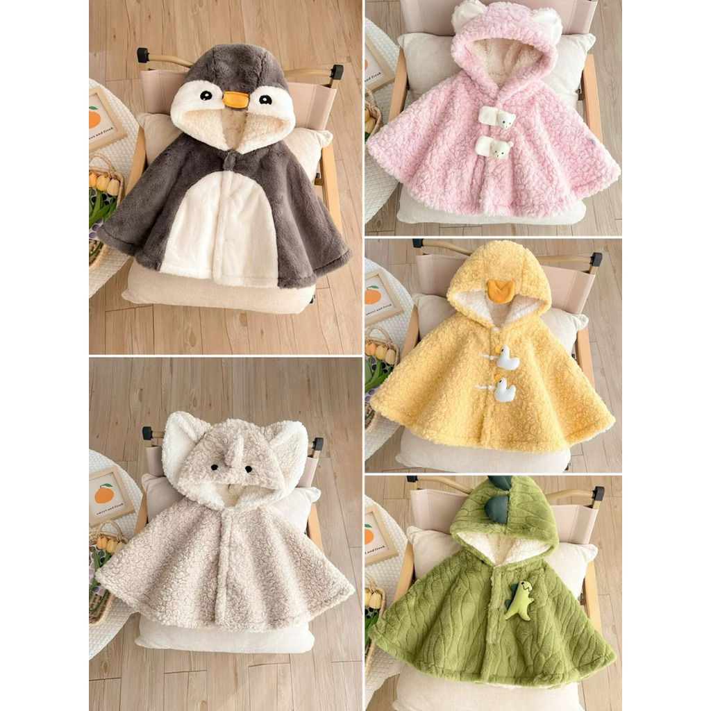 MMY童心選物｜秋冬 母嬰A類棉 寶寶斗篷 外套 棉被披風 防風保暖刷絨 絨毛 外出 企鵝恐龍大象鴨子熊熊 童裝女童男童