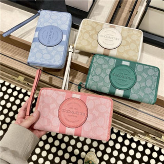 實拍💗Coach美國🇺🇸✈️正品/馬卡龍拼色女士拉鍊帆布皮夾