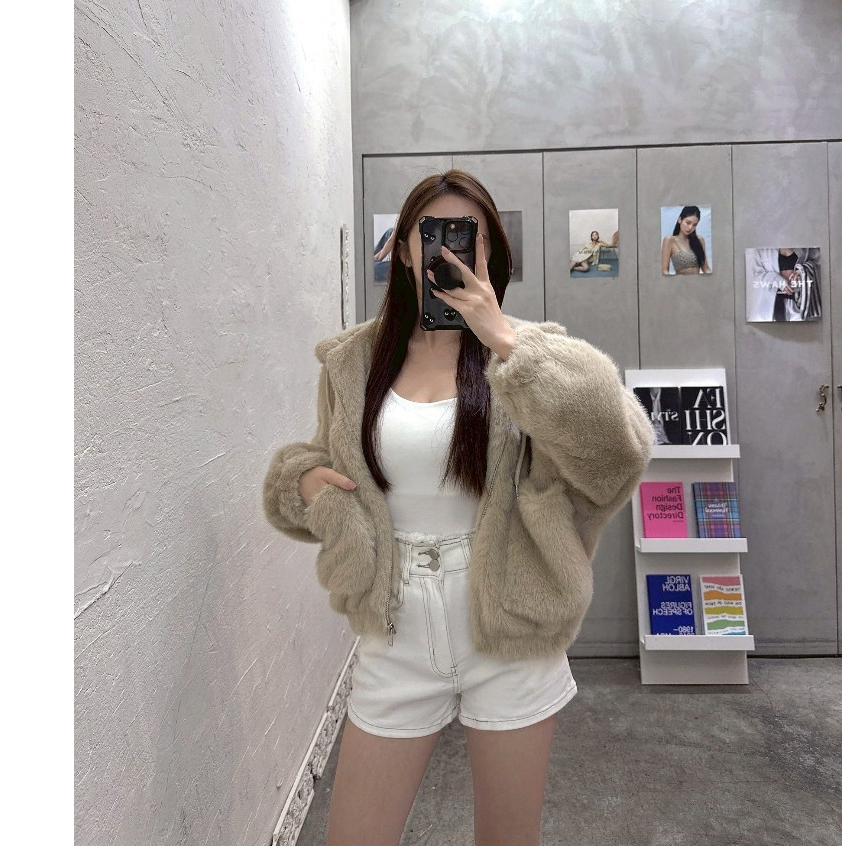 (預購)韓版 高質感 毛絨絨 熊寶寶口袋連帽外套 超保暖 寬鬆 不挑身型 毛毛外套 熊寶寶外套 秋冬必備 韓系穿搭