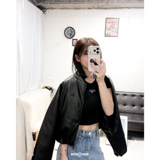 ADIDAS ORIGINALS JACKET 黑 三葉草 短版 寬鬆 保暖 人造皮革 羽絨 外套 女款【JX5332】