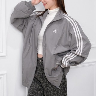 【Sharkhead】現貨 Adidas 外套 風衣 淺灰白 三線 立領 寬鬆 JD3394 愛迪達 OG 灰白 紅色
