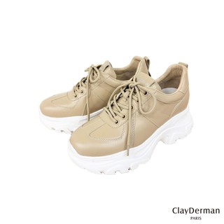 【ClayDerman】真皮經典綁帶老爹厚底休閒鞋-奶茶(5367204-84)