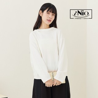 iNio衣著美學 微套領拼接長袖上衣 落肩寬鬆保暖舒適帽T CEW1820