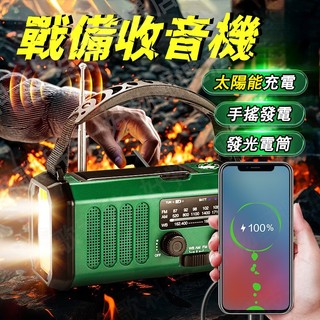 【可開發票⚡️台灣出貨】戰備手搖收音機 應急防災 多功能防災收音機 太陽能充電 行動電源 強光手電筒 手機充電 手搖發電