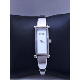 【Jessica潔西卡小舖】GUCCI 古馳 (1500L)細長方形經典白鋼手環石英女錶