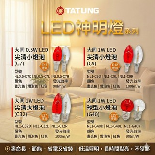 【TATUNG大同】2入裝 LED 0.5W 神明燈 燈泡 LED E12燈頭 白光 紅光 黃光