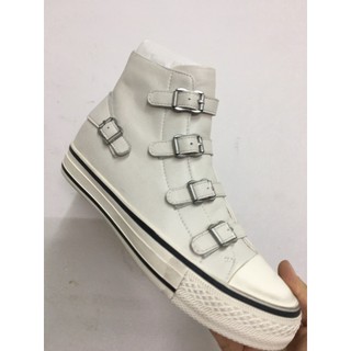 超級牛貨【shoes鞋魔】正品ASH女鞋 25秋冬新款經典羊皮四扣帶高幫休閒鞋女 復古做舊款厚底增高硫化鞋 學生帆佈鞋