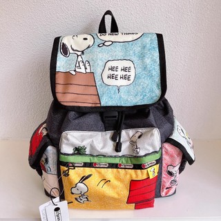 {瘋貓} 全新 7839 Snoopy 拼圖史努比 大號 多口袋抽繩束口翻蓋雙肩包旅遊旅行包媽咪包書包後背包