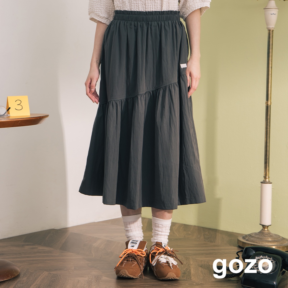【gozo】➤斜邊造型抓褶蛋糕裙(深灰/卡其_F) | 女裝 現貨 休閒