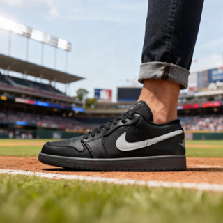 🎯輕氧 Jordan Air Jordan 1 LOW 極簡黑白 防潑水透氣網面 皮革拼接 復古籃球鞋 男女同款 黑魂