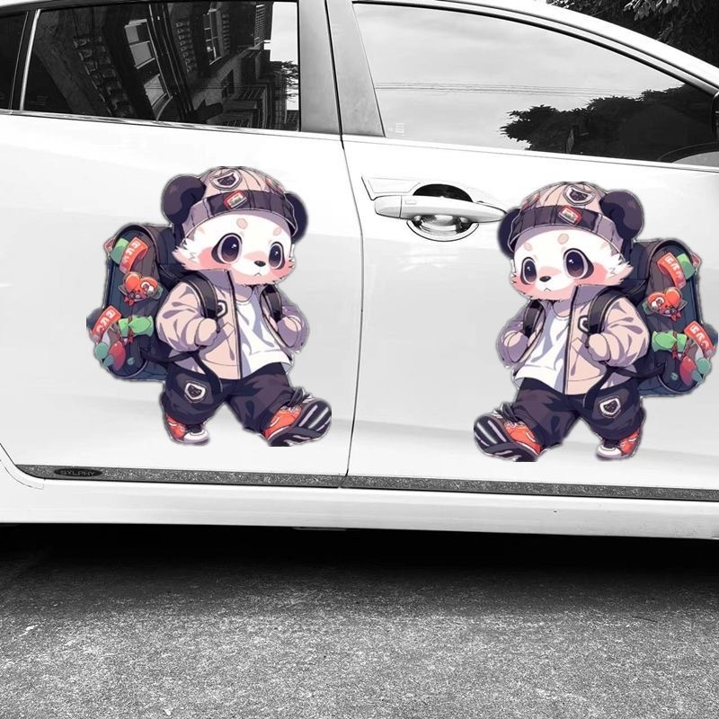 【新品下殺】汽車貼紙 熊貓車貼 汽車刮痕遮擋貼紙 個性可愛小熊貓卡通防水貼花 電瓶車機車裝飾 車貼 汽車車貼 汽車貼紙